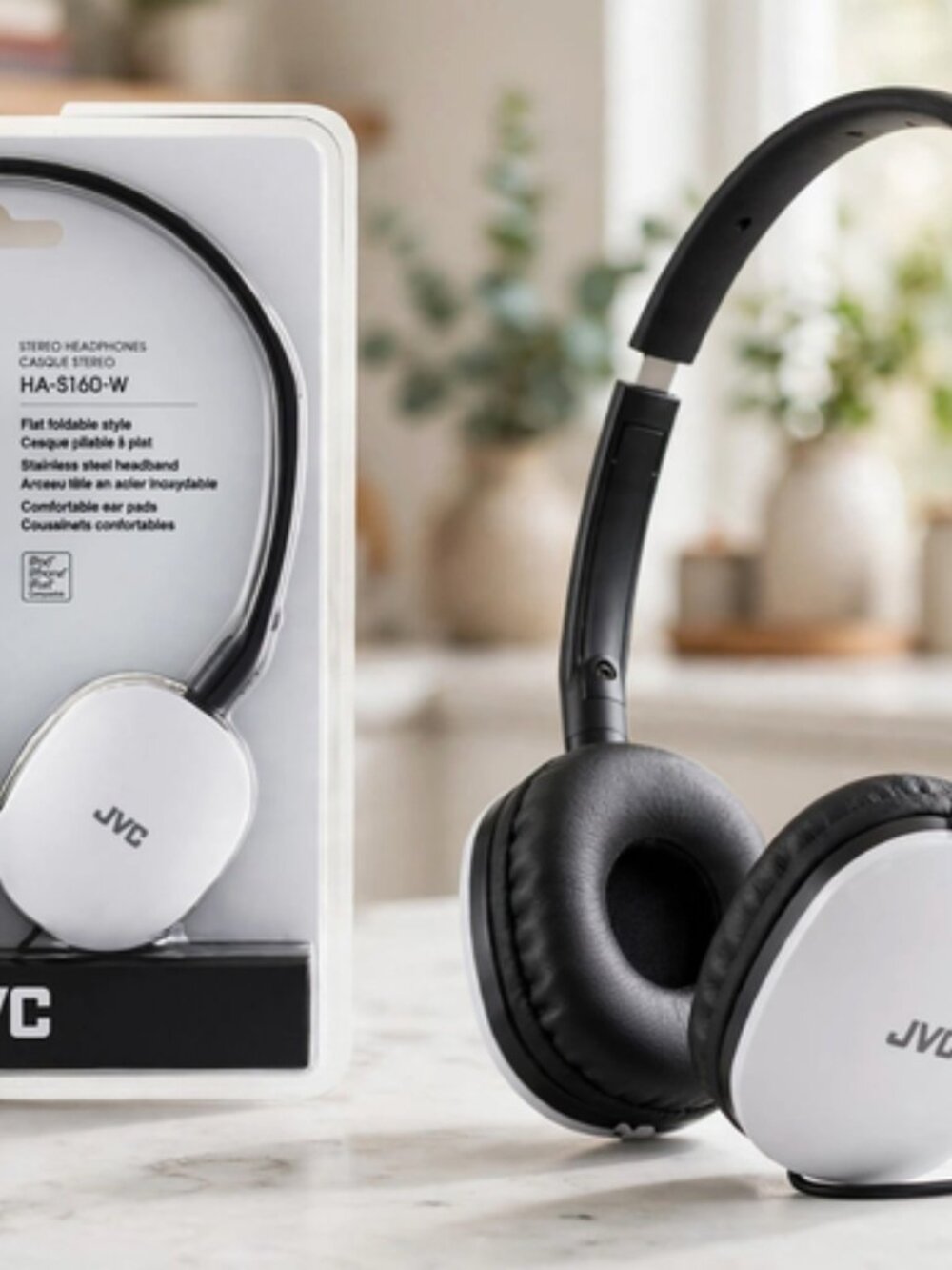 JVC Flats On-Ear Wired Headphones - Flat Foldable Design - 30mm - White
